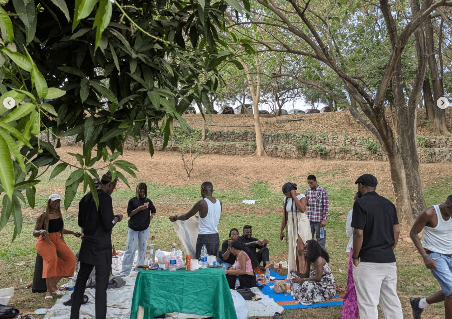 Community of friends gathered outdoors