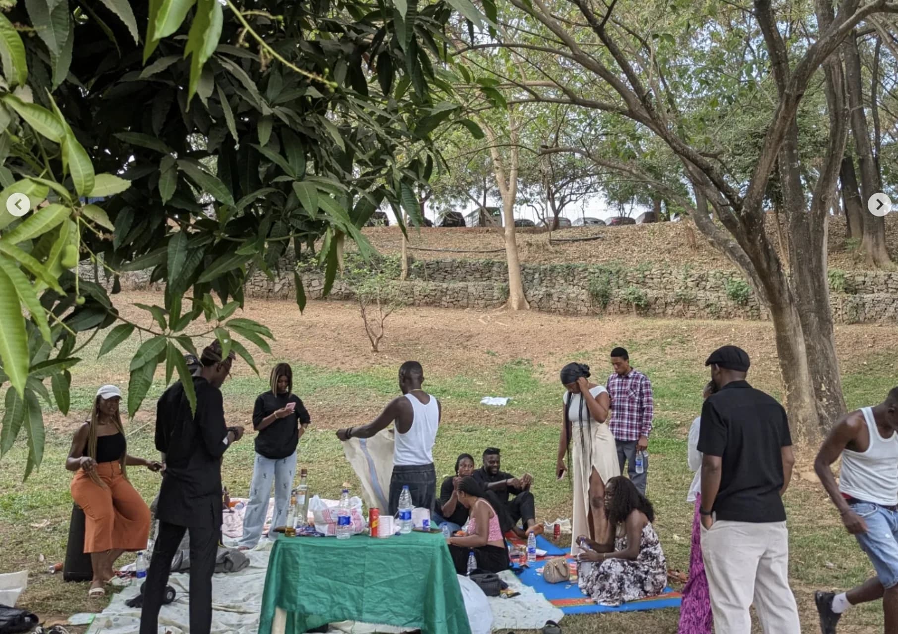Community of friends gathered outdoors