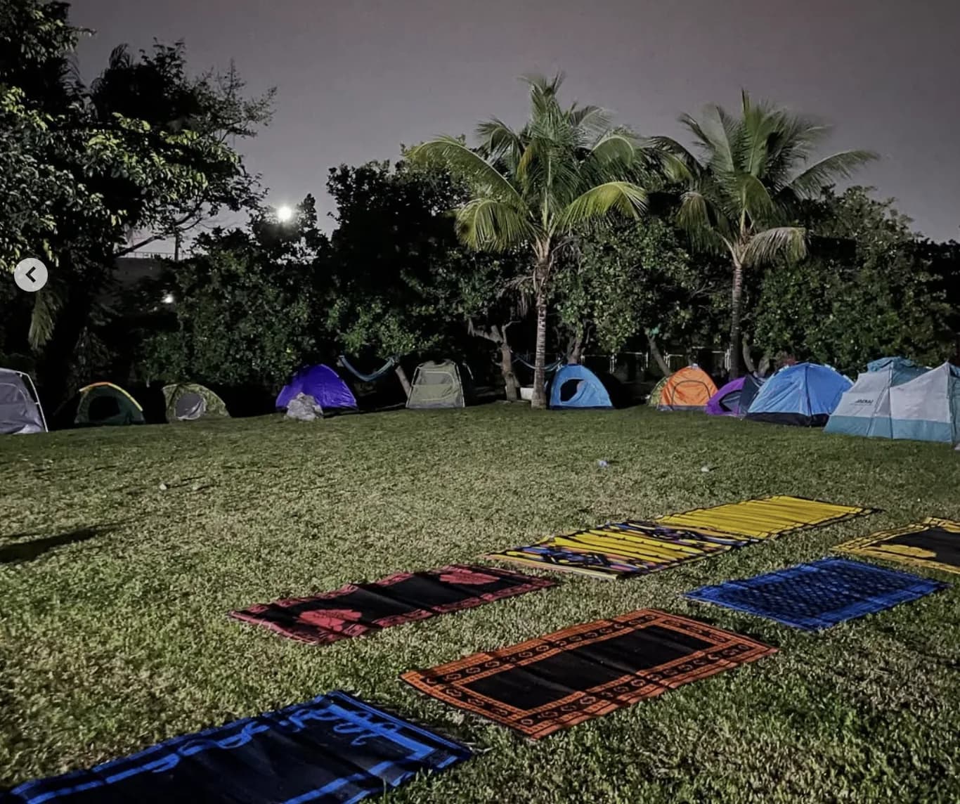 A wide camping landscape at dusk